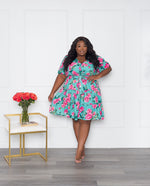 Garden Party Fit & Flare Dress | Teal Rose