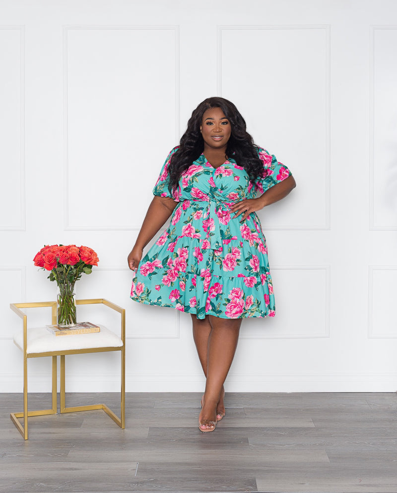 Garden Party Fit & Flare Dress | Teal Rose