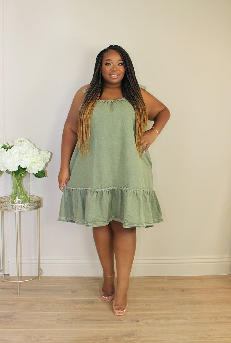 Belle Denim Shift Dress | Olive Wash