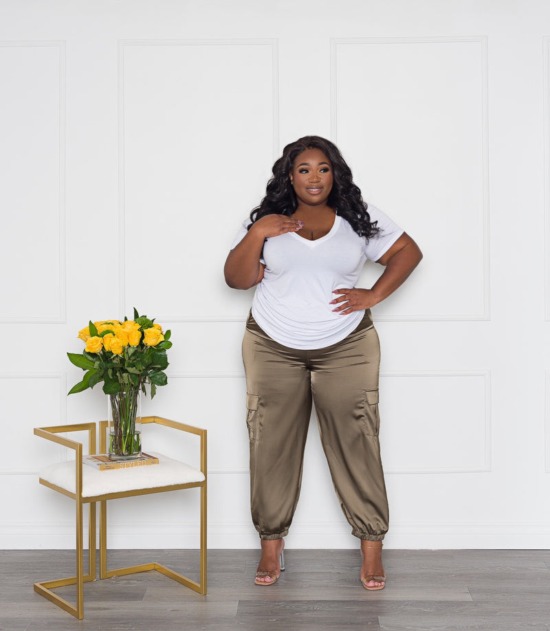 Satin Cargo Pants | Olive