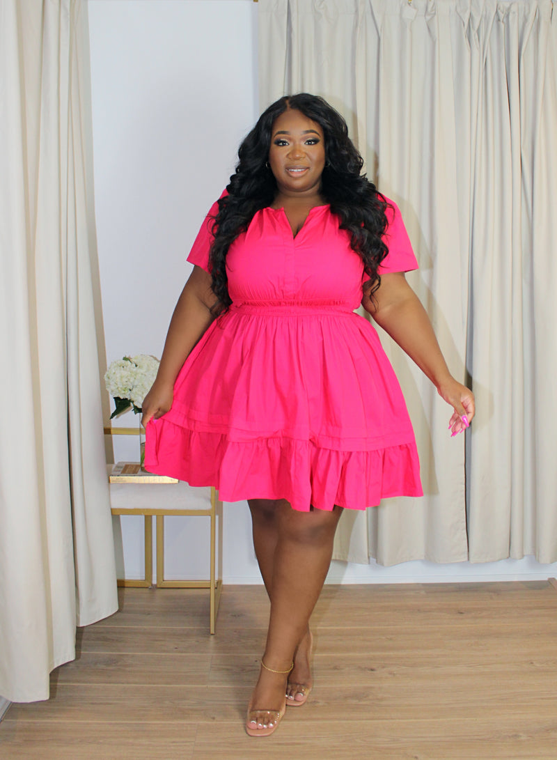 Sitting Pretty Fit & Flare Mini Dress | Pink Strawberry