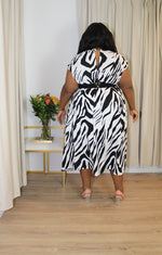 Zebra Belted Midi Dress | Onyx