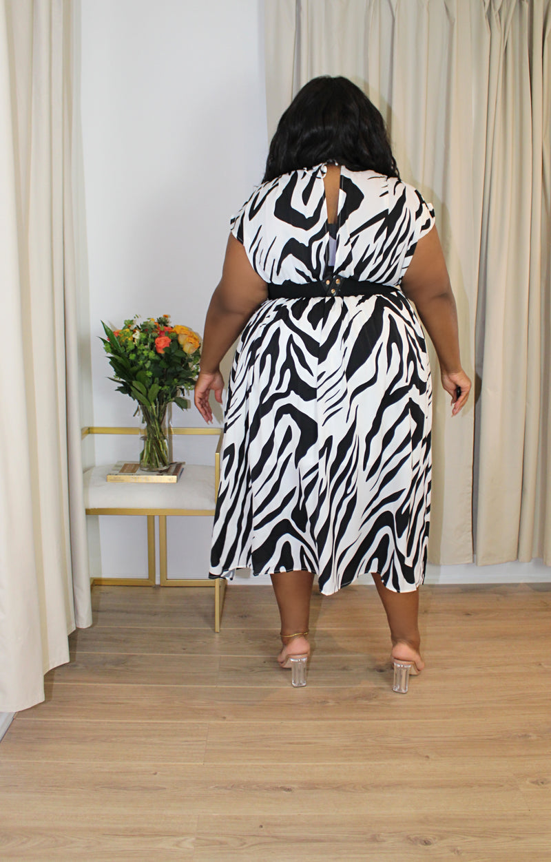 Zebra Belted Midi Dress | Royal