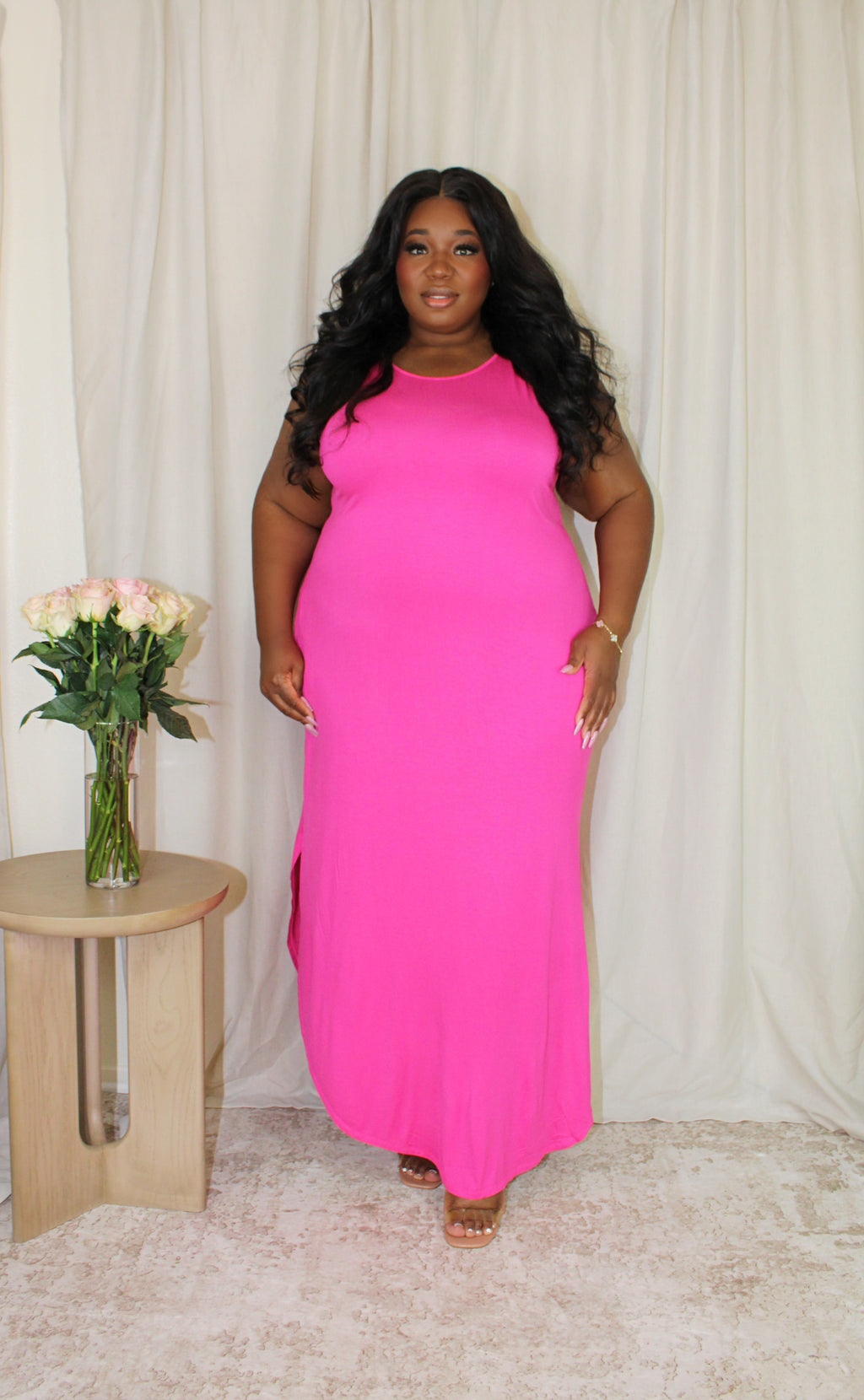 pink maxi dress plus size Plus Size Pink Floral Square Neck Puff Sleeve Ruffle Maxi Dress Formal Affair Boutique