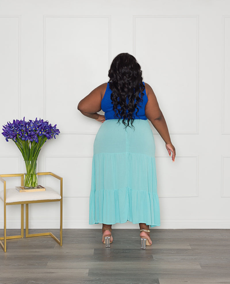 Colorblock Tiered Skirt Set | Blue