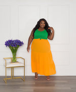 Colorblock Tiered Skirt Set | Orange Kelly