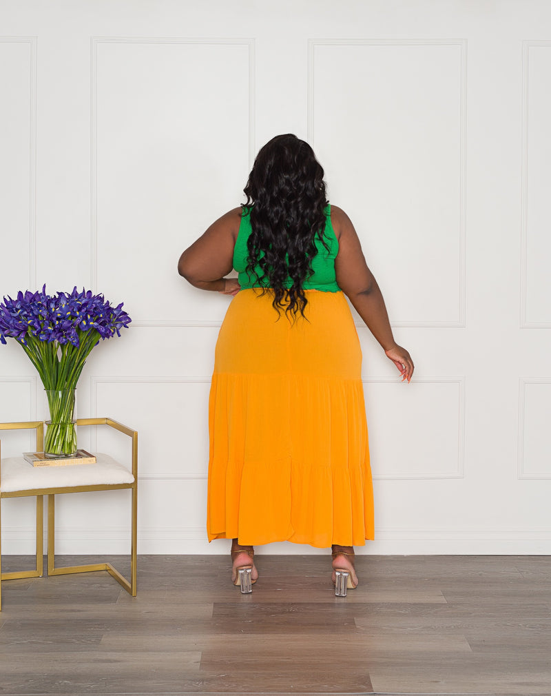 Colorblock Tiered Skirt Set | Orange Kelly