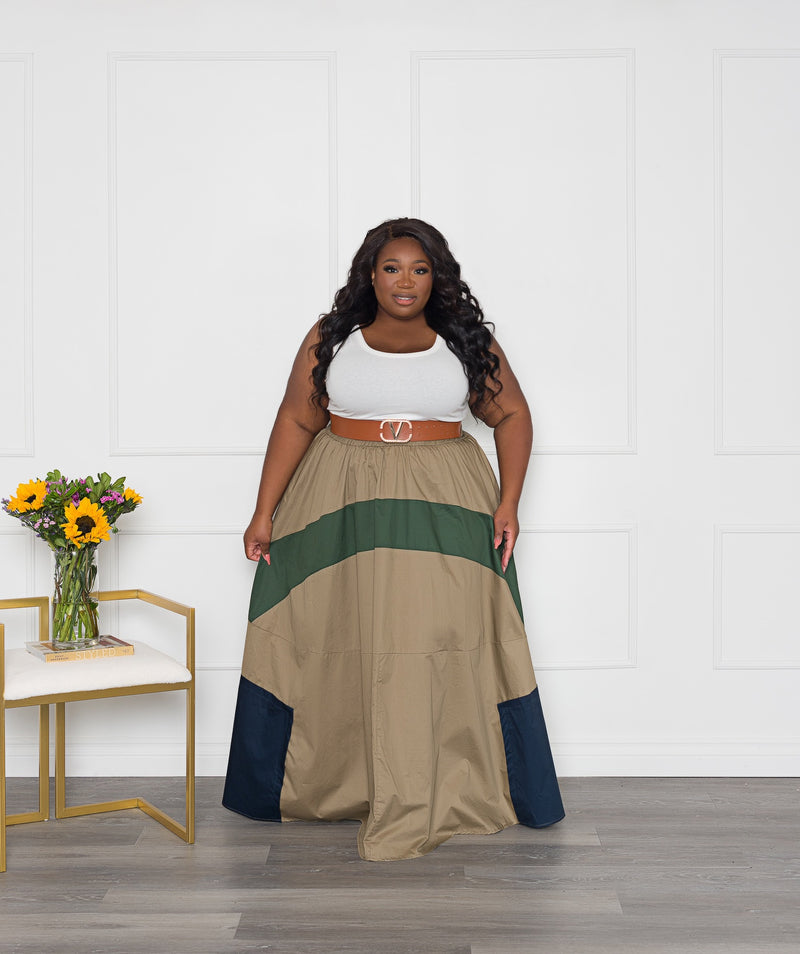 Color Block Maxi Skirt | Khaki