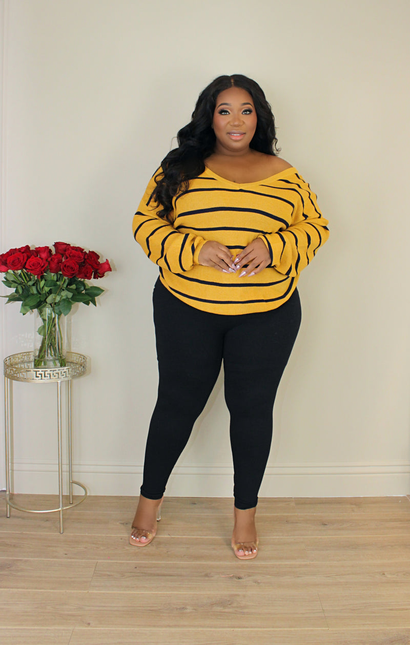 Varsity Stripe Sweater Legging Set | Gold