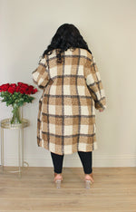 Plaid Fuzzy Coat | Mocha Mix