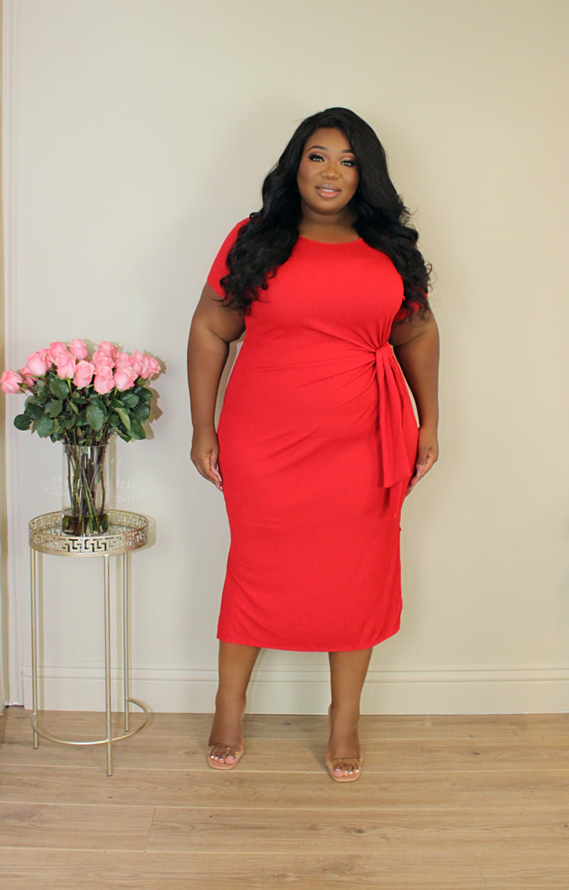 Red ribbed midi dress on sale