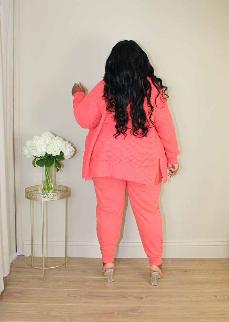 Cardi Jogger Set | Coral