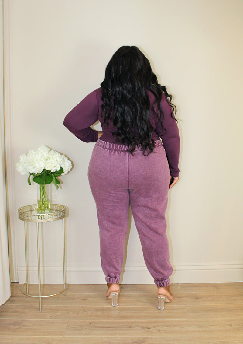 Effortless Color Block Mineral Wash Jogger Sweat Set | Amethyst