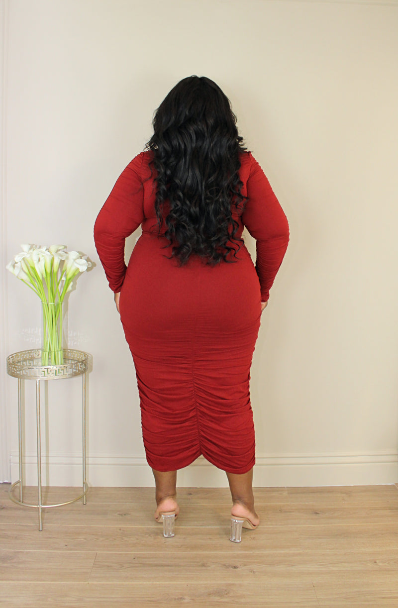 In High Demand Ruched Bodycon | Merlot