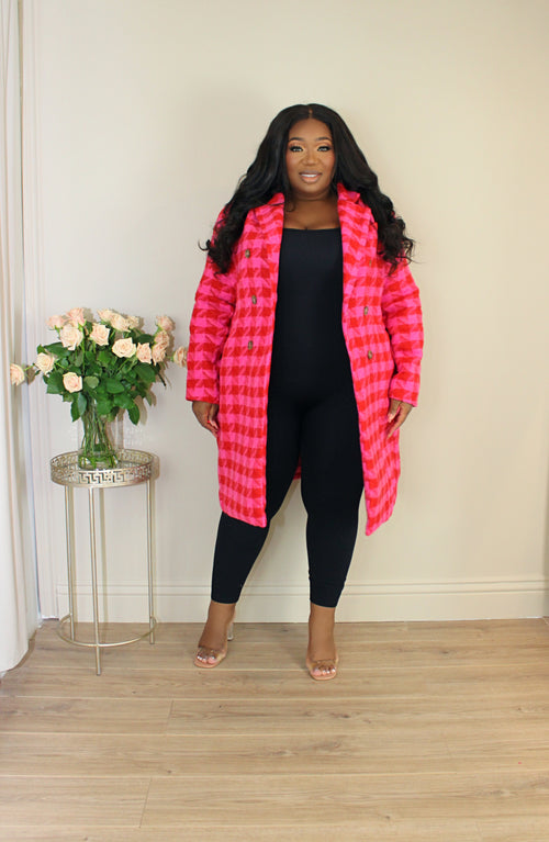 Clueless Houndstooth Coat | Pink & Red