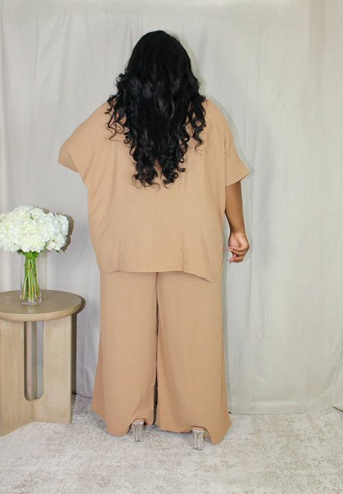 Flowing Wide Leg Pant Set | Taupe