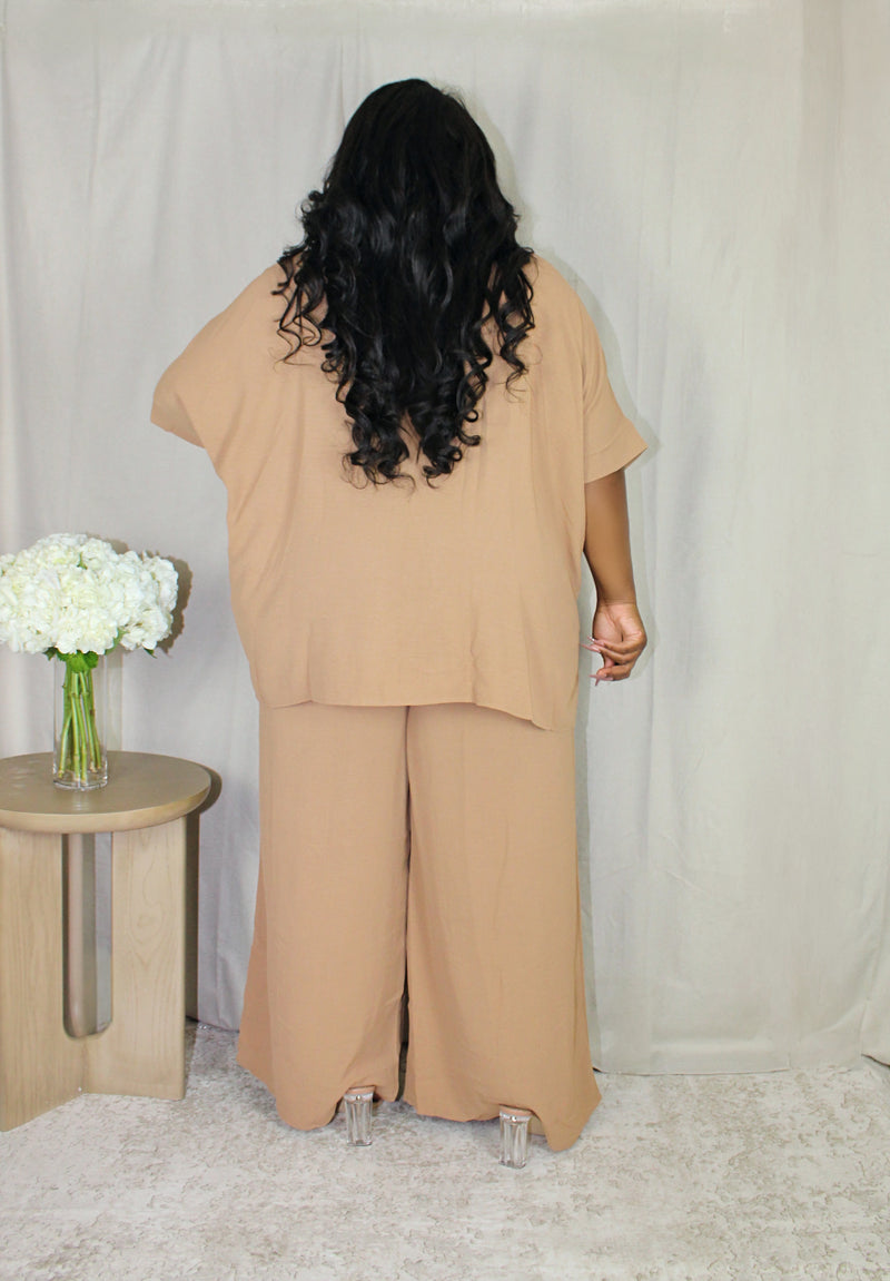 Flowing Wide Leg Pant Set | Taupe