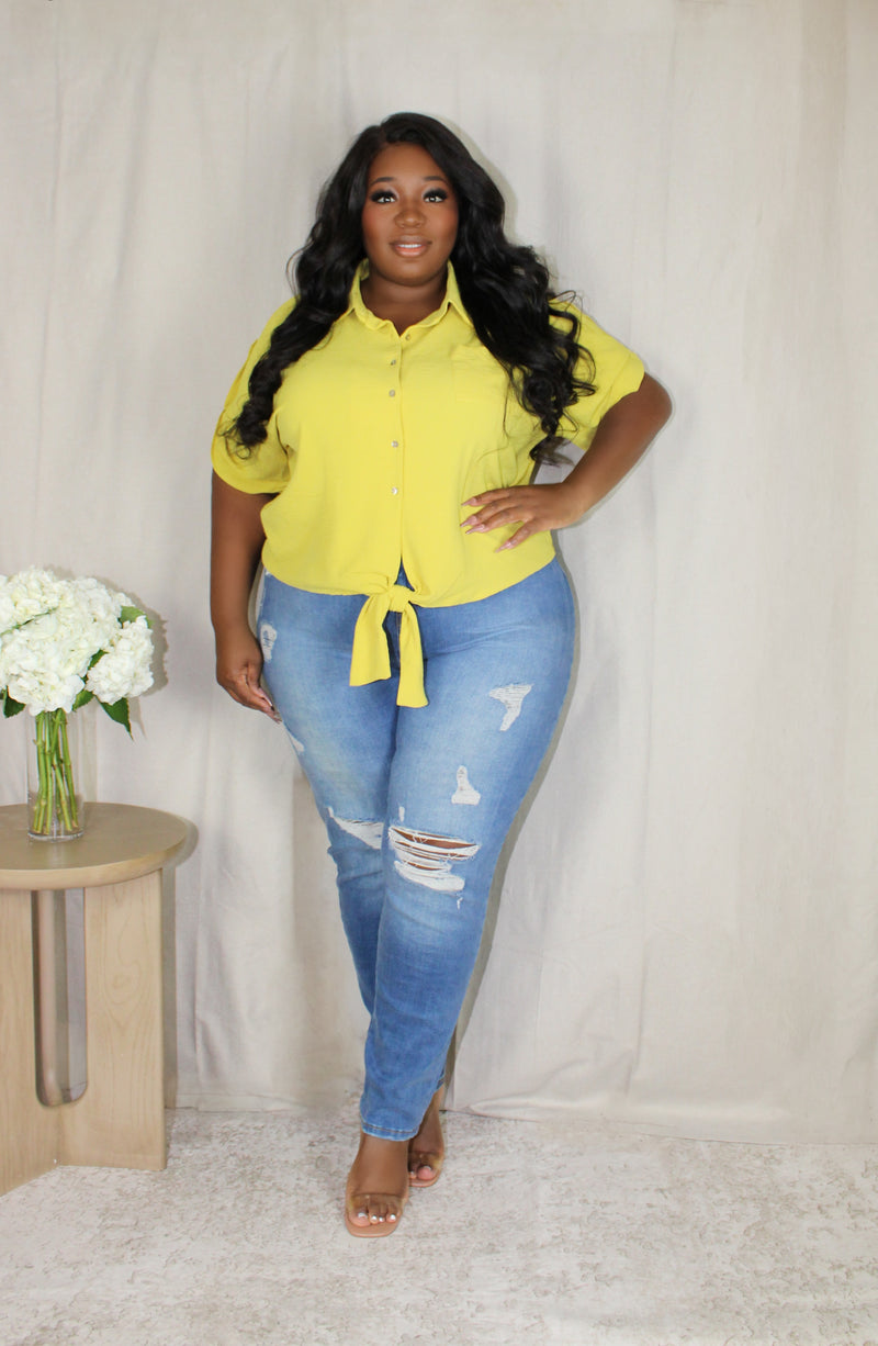 Off the Clock Button Down Top | Citrus