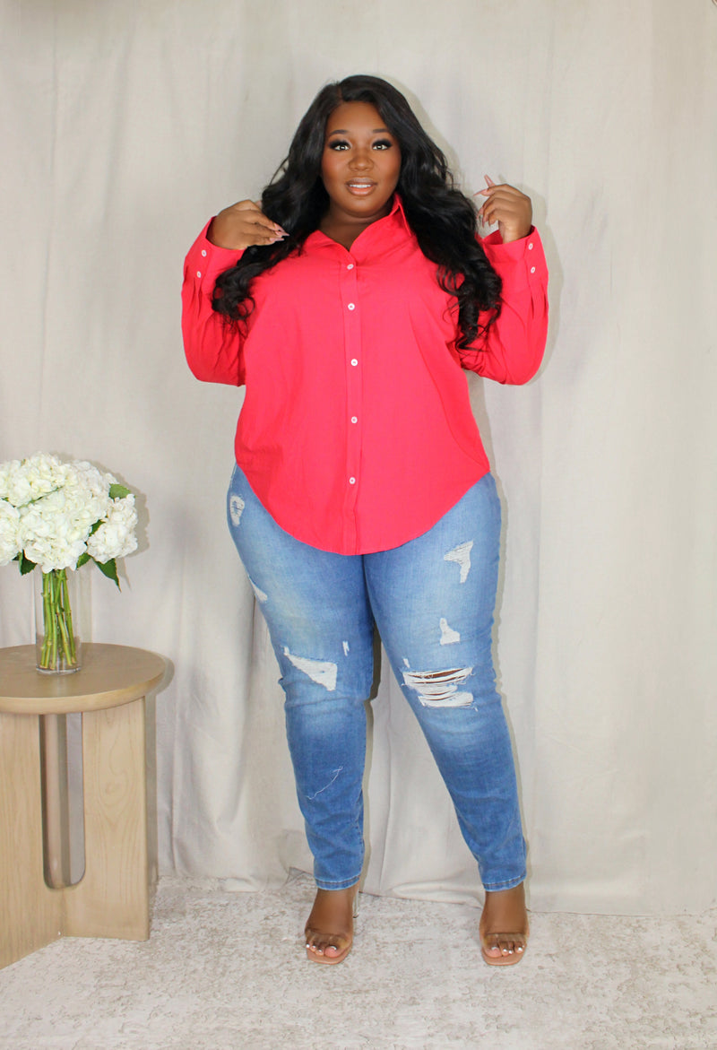 Off the Clock Button Down Top | Ruby