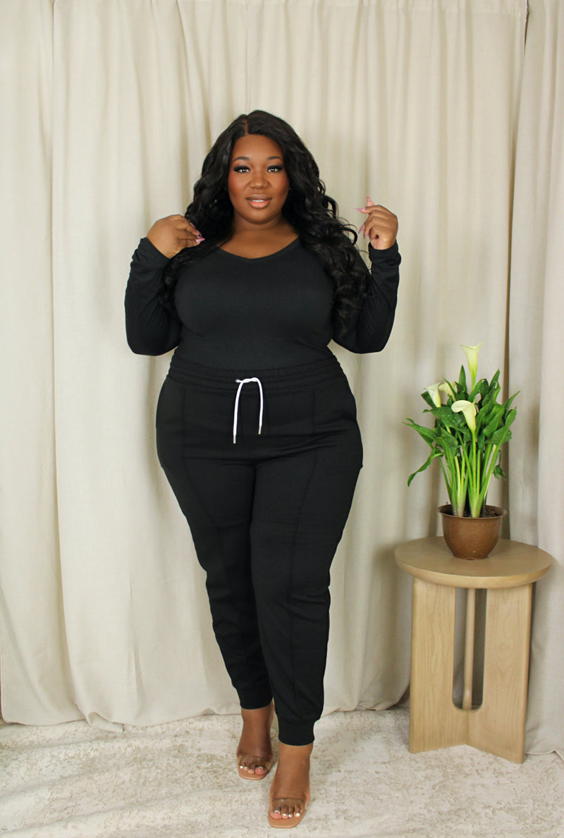 Long Sleeve Jogger Set | Black