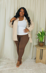 Color Block Shacket Legging Set | Macchiato Mix