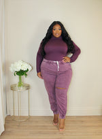 Effortless Color Block Mineral Wash Jogger Sweat Set | Amethyst