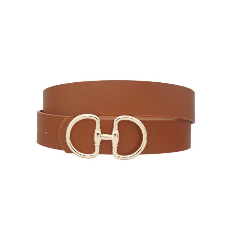 Horsebit Faux Leather Belt | Cognac