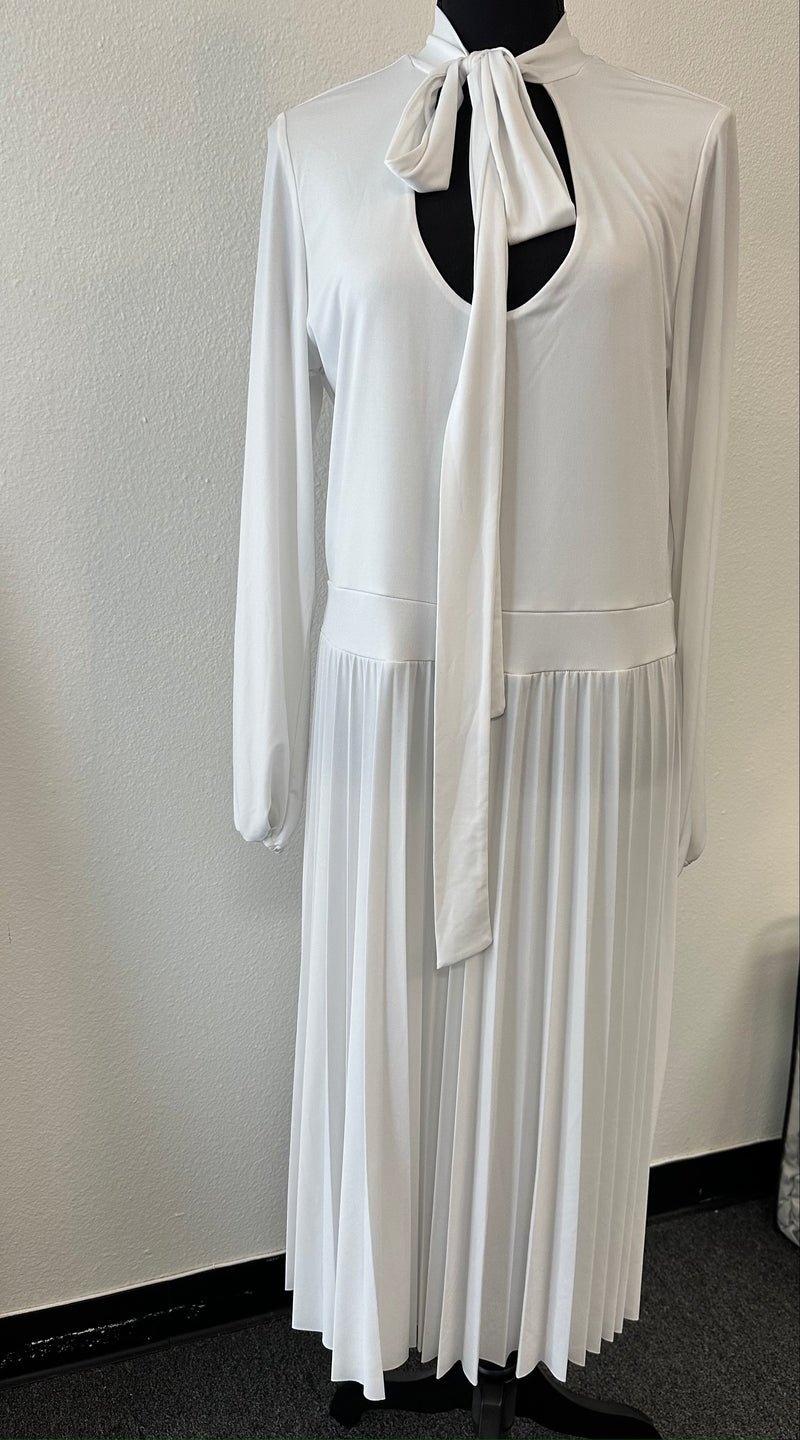 High Society Pleated Midi Dress | WHITE