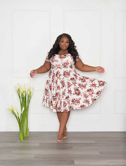 Monroe Fit & Flare Dress | Ivory Floral
