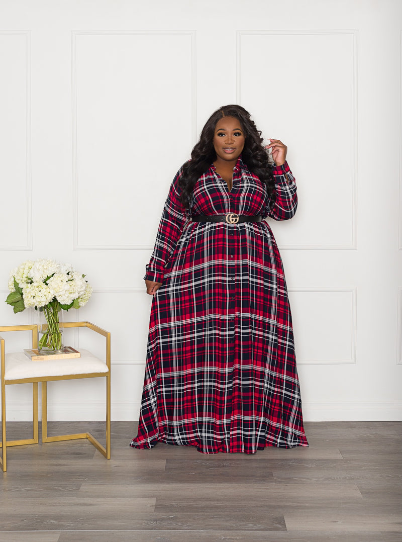 Plaid Maxi Shirtdress | Crimson & White